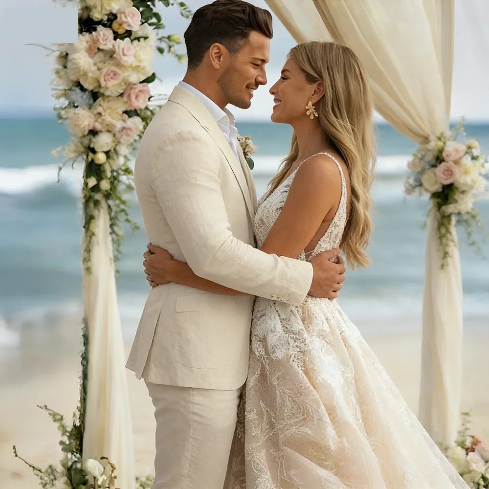 Бежевый льняной костюм-тройка для мужчин: летний, для свадьбы, смокинг, с возможностью индивидуального пошива, приталенный, для вечеринок
Бежевый льняной костюм-тройка для мужчин: летний, для свадьбы, смокинг, с возможностью индивидуального пошива, приталенный, для вечеринок