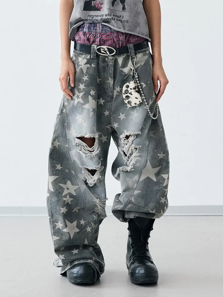 Ripped Denim Jeans Men's American Style Casual Wide Leg Long Pants Faded Star Pattern Knife Loose Fit Spring Autumn
Ripped Denim Jeans Men's American Style Casual Wide Leg Long Pants Faded Star Pattern Knife Loose Fit Spring Autumn