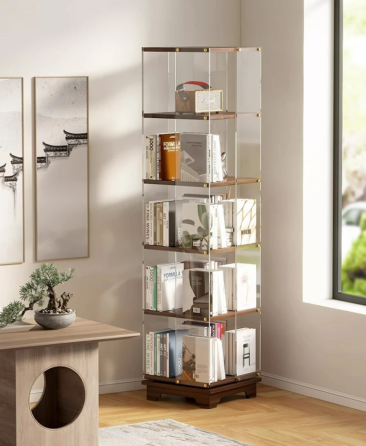 Creative solid wood rotating bookshelf Transparent floor shelf Living room study corner storage bookcase
Creative solid wood rotating bookshelf Transparent floor shelf Living room study corner storage bookcase