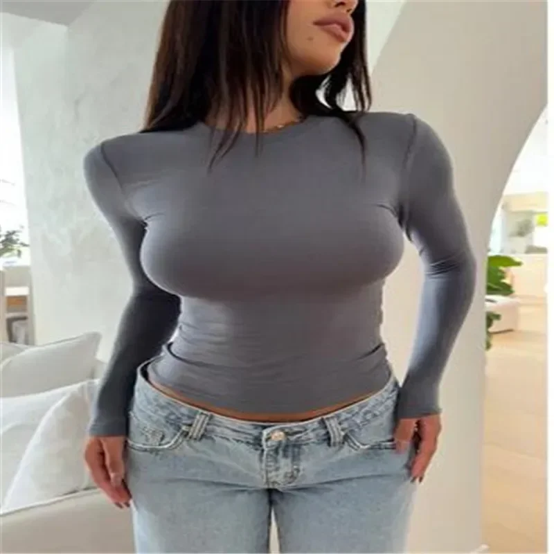 High Quality Plain T Shirt Women Cotton Elastic Basic T-shirts Female Casual Tops Long Sleeve Sexy Thin T-shirt see through
High Quality Plain T Shirt Women Cotton Elastic Basic T-shirts Female Casual Tops Long Sleeve Sexy Thin T-shirt see through