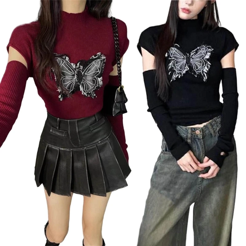 Stylish Pullover Tops Versatile Stand Collar Off Shoulder with Butterfly Pattern
Stylish Pullover Tops Versatile Stand Collar Off Shoulder with Butterfly Pattern