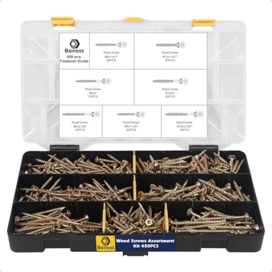 450Pcs Wood Screws Assortment Kit Assorted Wood Screws with Matching Bits Torx Drive Wood Screw Set for Decking Furniture Woodw
450Pcs Wood Screws Assortment Kit Assorted Wood Screws with Matching Bits Torx Drive Wood Screw Set for Decking Furniture Woodw