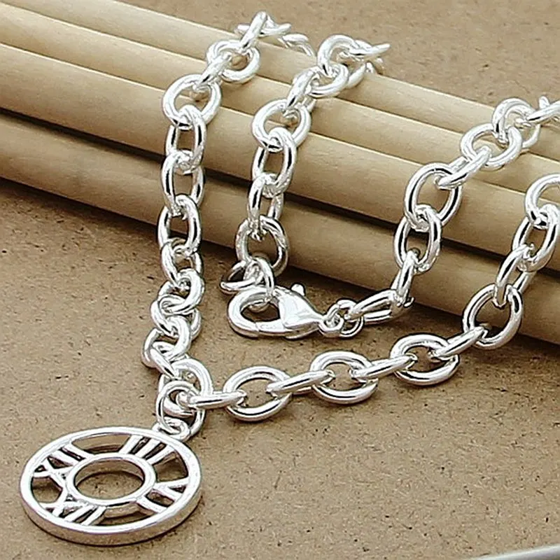 925 Sterling Silver Roman Numeral Circle Necklace For Man Women Wedding Engagement Fashion Jewelry
925 Sterling Silver Roman Numeral Circle Necklace For Man Women Wedding Engagement Fashion Jewelry