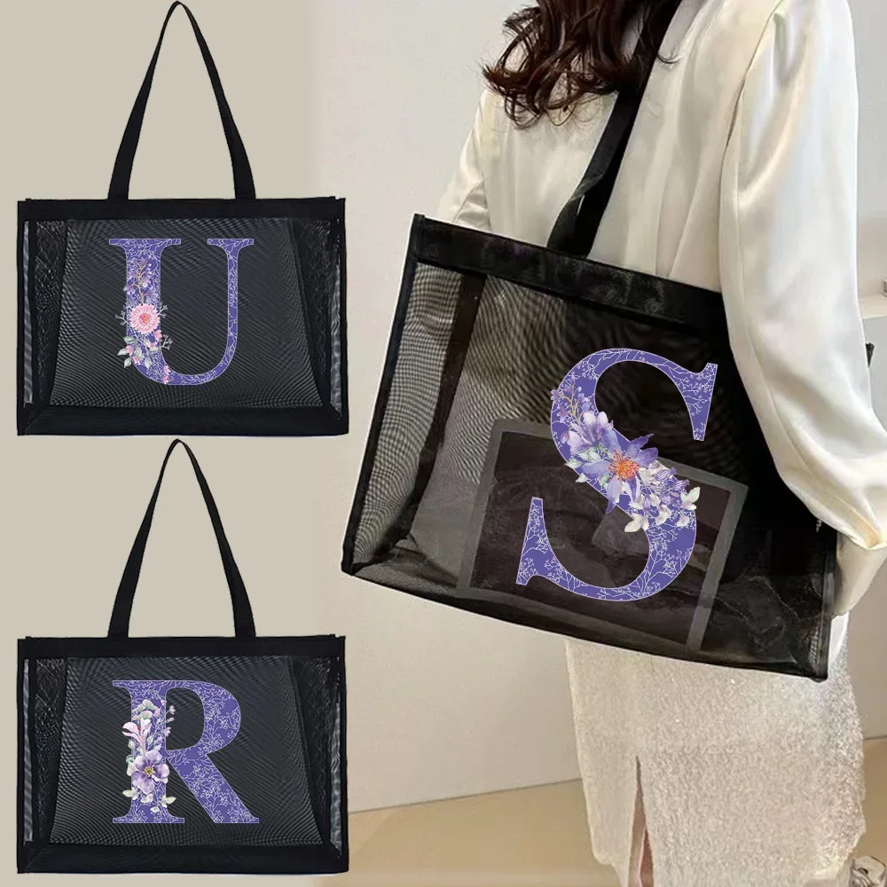 Transparent Tote Bags Mesh Shopping Bag Travel Storage Handbag Women Wallets Organizer Grid Package Purple Flower Series
Transparent Tote Bags Mesh Shopping Bag Travel Storage Handbag Women Wallets Organizer Grid Package Purple Flower Series