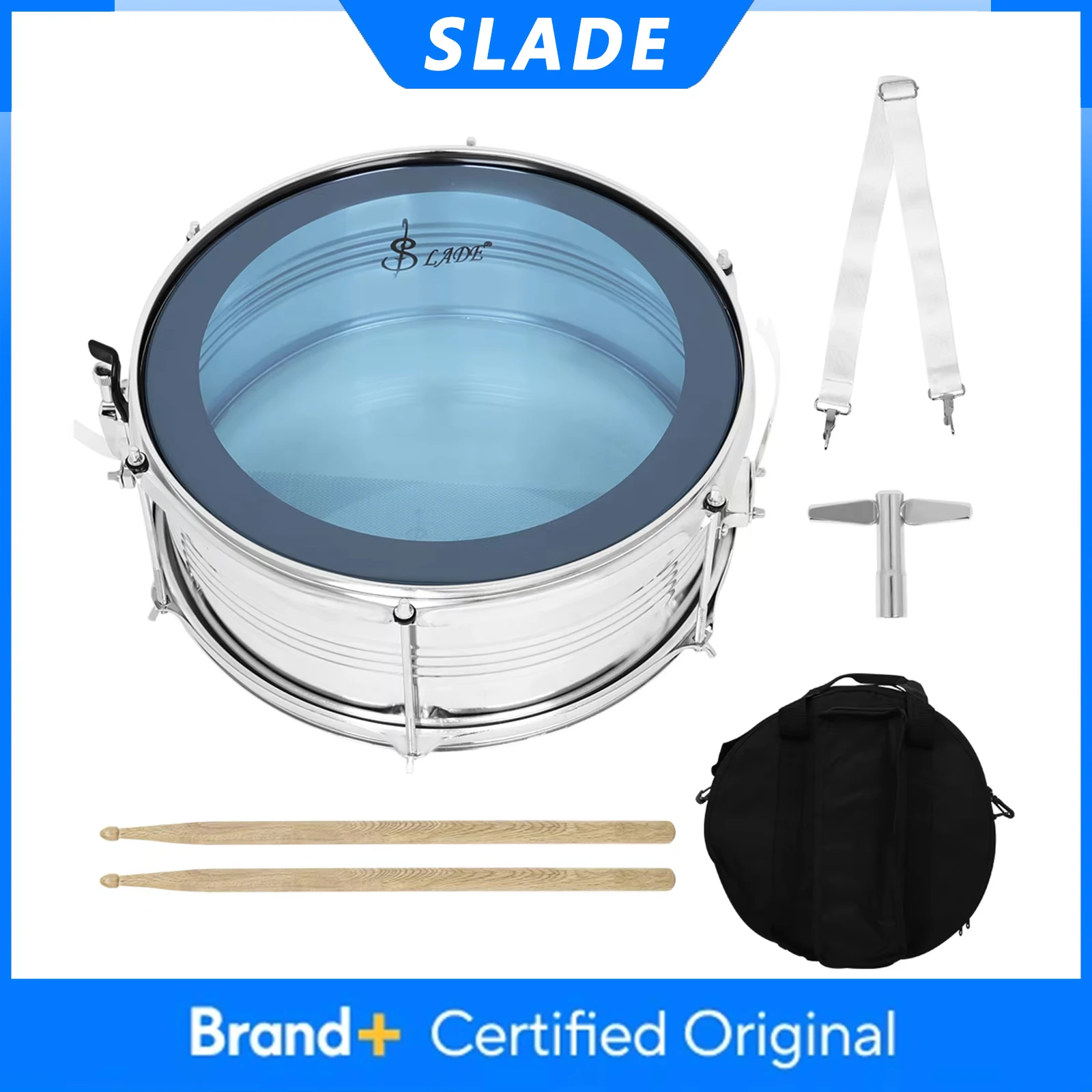 Барабан SLADE 14 дюймов, синий, металлический, прочный, ударный музыкальный инструмент для выступлений, с чехлом и палочками
Барабан SLADE 14 дюймов, синий, металлический, прочный, ударный музыкальный инструмент для выступлений, с чехлом и палочками