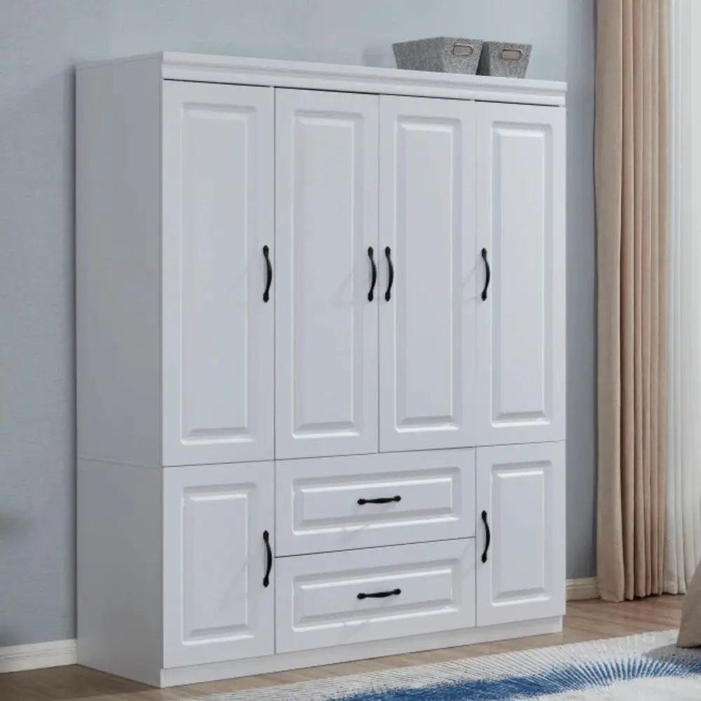Large Classic White Wooden Wardrobe Closet Cabinet with Hanging Rod & Shelves for Bedroom & Bathroom Storage
Large Classic White Wooden Wardrobe Closet Cabinet with Hanging Rod & Shelves for Bedroom & Bathroom Storage