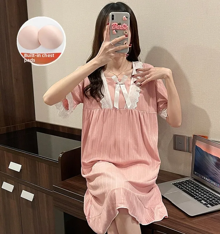 Pure Cotton Short Sleeve Sleep Dress Women's Summer Princesse Style Outdoor Wearable Maternity Dress Floral Lace Detail
Pure Cotton Short Sleeve Sleep Dress Women's Summer Princesse Style Outdoor Wearable Maternity Dress Floral Lace Detail