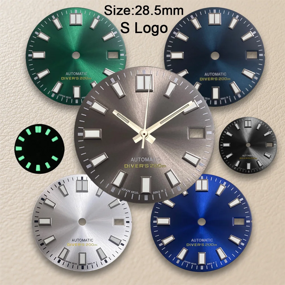 28.5mm S Logo Sunburst Dial Fit NH35/NH36 Japanese Movement Green Luminous Diving High-Quality Watch Modification Accessories
28.5mm S Logo Sunburst Dial Fit NH35/NH36 Japanese Movement Green Luminous Diving High-Quality Watch Modification Accessories