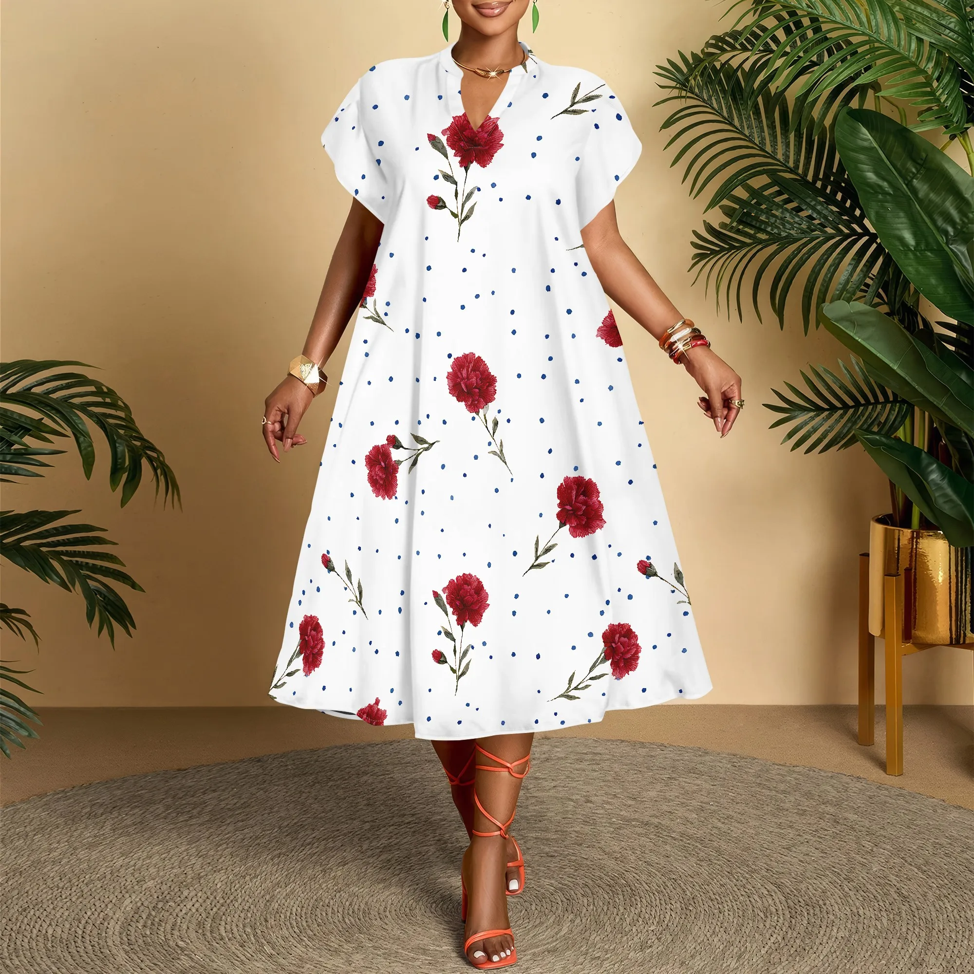 Floral Print V Neck Dress, Short Sleeve A Line Midi Dress, Red Flower Pattern Summer Dress for Women Casual Beach Party XS-3XL
Floral Print V Neck Dress, Short Sleeve A Line Midi Dress, Red Flower Pattern Summer Dress for Women Casual Beach Party XS-3XL