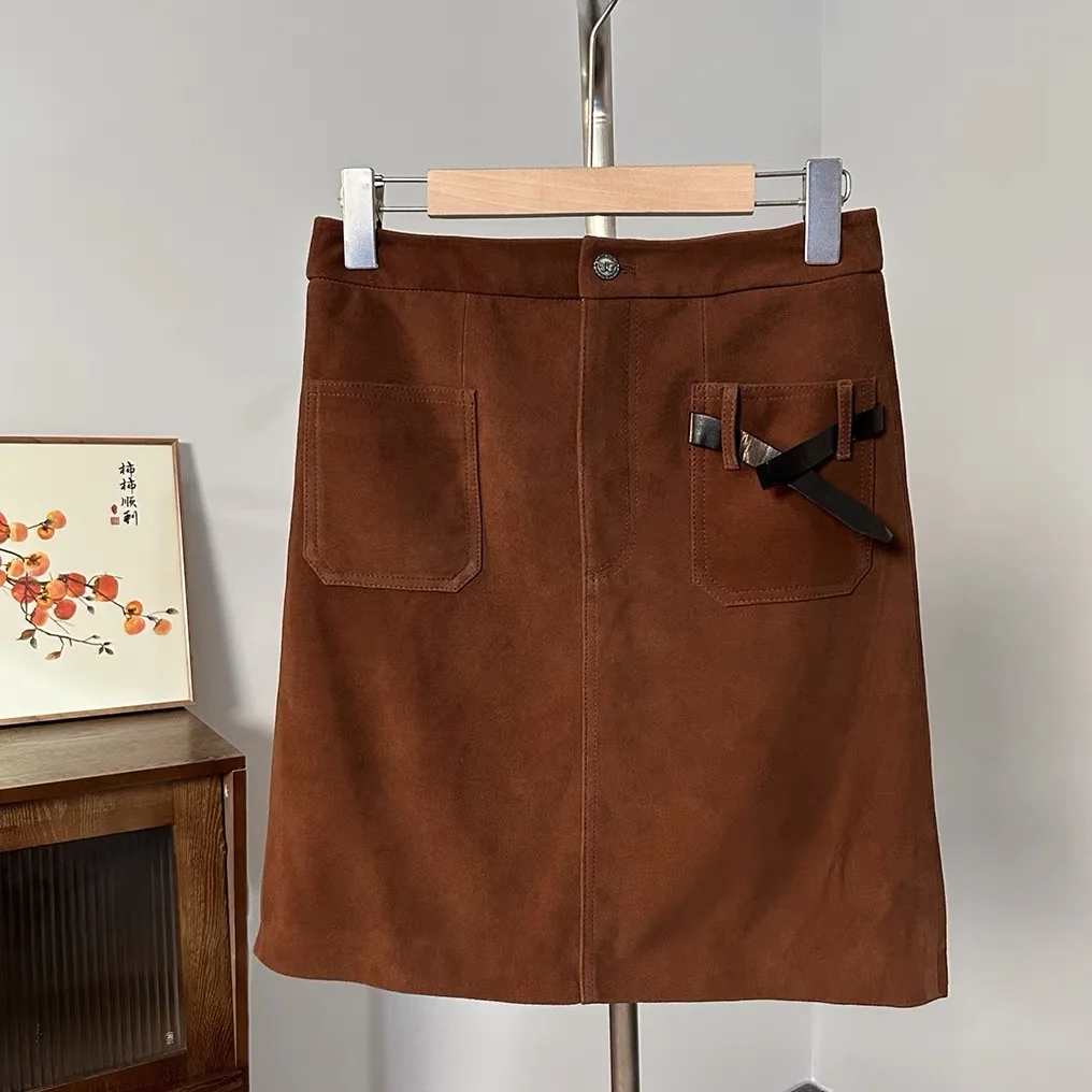 Retro Brown Genuine Suede Real Leather Short Skirt For Women Lambskin Suede Leather Mini Skirt For Women Autumn Korean
Retro Brown Genuine Suede Real Leather Short Skirt For Women Lambskin Suede Leather Mini Skirt For Women Autumn Korean