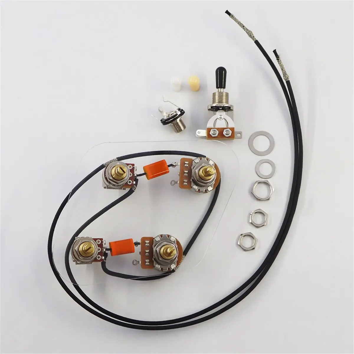 ABFS New LP Guitar Prewired Wiring Harness Kit 2T2V 500K Pots and Separate 3 Way Switch Replacement of Parts
ABFS New LP Guitar Prewired Wiring Harness Kit 2T2V 500K Pots and Separate 3 Way Switch Replacement of Parts