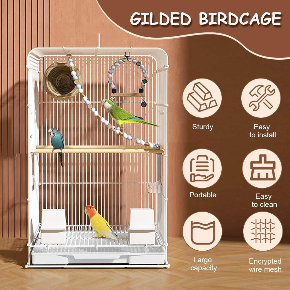 Wrought Iron Bird Cage with Hnadle Portable Parrot Cage Removable Tray Bird Breeding Cage for Indoor Outdoor Home Bird Feeding
Wrought Iron Bird Cage with Hnadle Portable Parrot Cage Removable Tray Bird Breeding Cage for Indoor Outdoor Home Bird Feeding