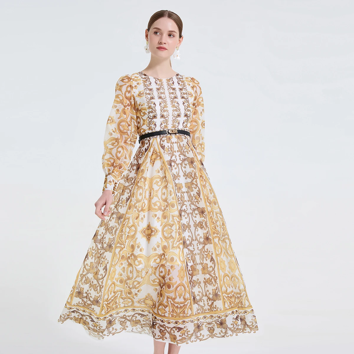 Elegant Long Sleeves Vintage Paisley Lace-up Chic Floral Print Chiffon Dresses Evening High Street Spring Summer Clothing
Elegant Long Sleeves Vintage Paisley Lace-up Chic Floral Print Chiffon Dresses Evening High Street Spring Summer Clothing