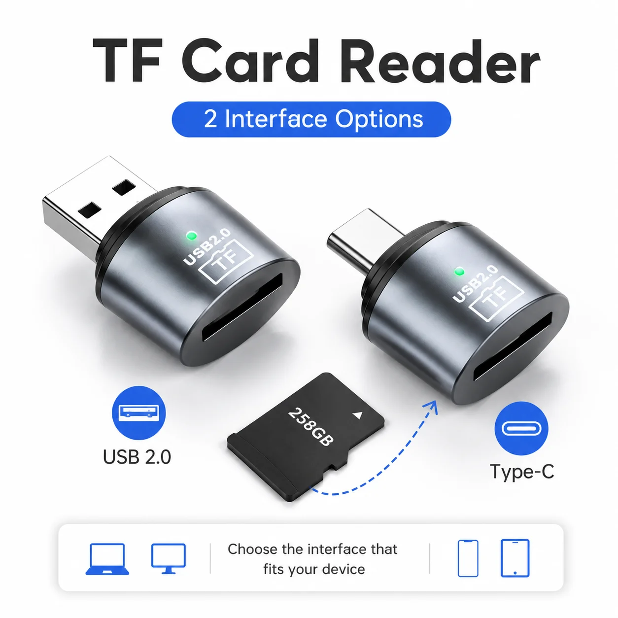 USB 2.0 / Type C TF Reader High Speed Data Transfer Mini TF Card Reader Smart Memory Card Reader Adapter for PC Laptop MacBook
USB 2.0 / Type C TF Reader High Speed Data Transfer Mini TF Card Reader Smart Memory Card Reader Adapter for PC Laptop MacBook