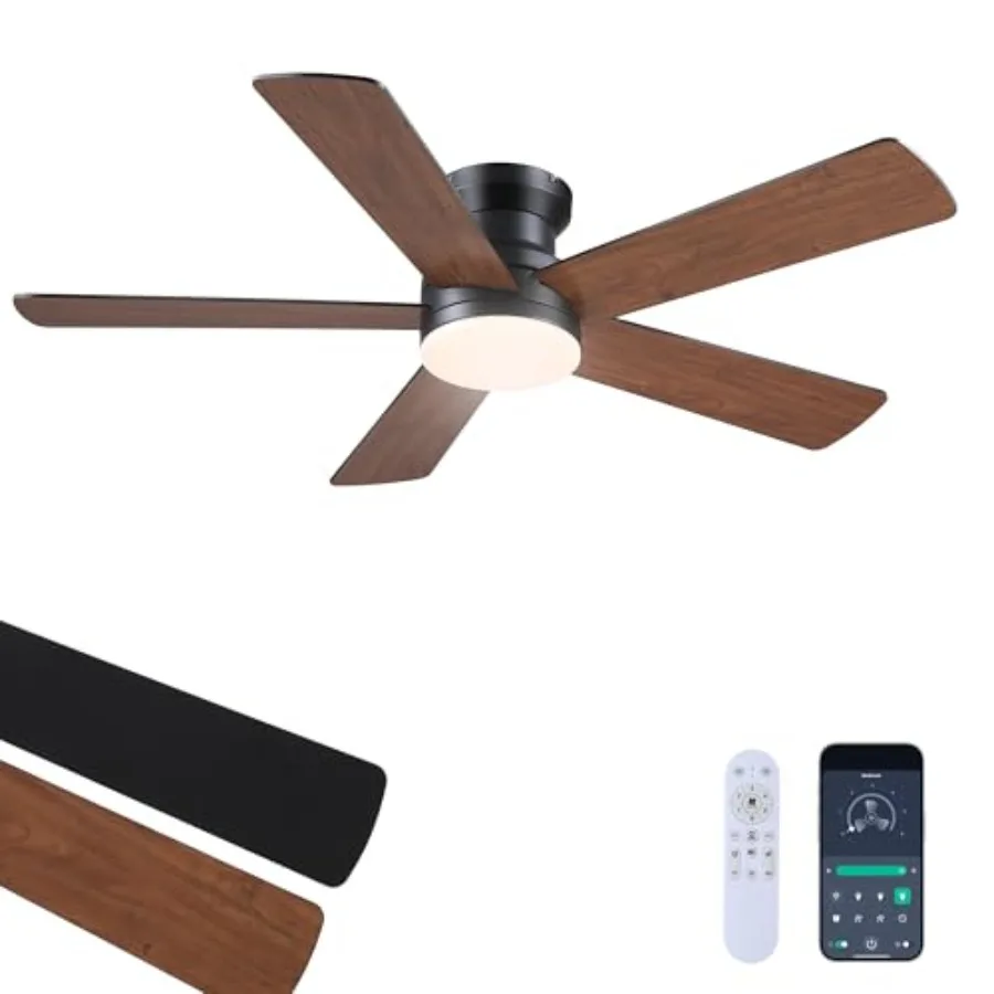 Flush Mount Ceiling Fan with Light and Remote/APP - 48" Low Profile Ceiling Fan with 3CCT Dimmable 5 Reversible Blades Modern I
Flush Mount Ceiling Fan with Light and Remote/APP - 48" Low Profile Ceiling Fan with 3CCT Dimmable 5 Reversible Blades Modern I