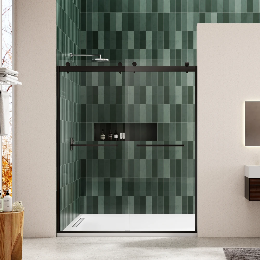 Bypass shower door, sliding door, with 5/16" tempered glass and Matted black finish 6074
Bypass shower door, sliding door, with 5/16" tempered glass and Matted black finish 6074
