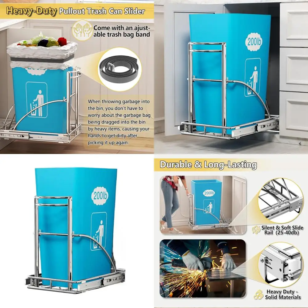 Pull-Out Trash Bin 7-13 Gallon, 50 Qt Capacity, Black, 13W x 17H x 17D, Under Cabinet, No Can Included
Pull-Out Trash Bin 7-13 Gallon, 50 Qt Capacity, Black, 13W x 17H x 17D, Under Cabinet, No Can Included