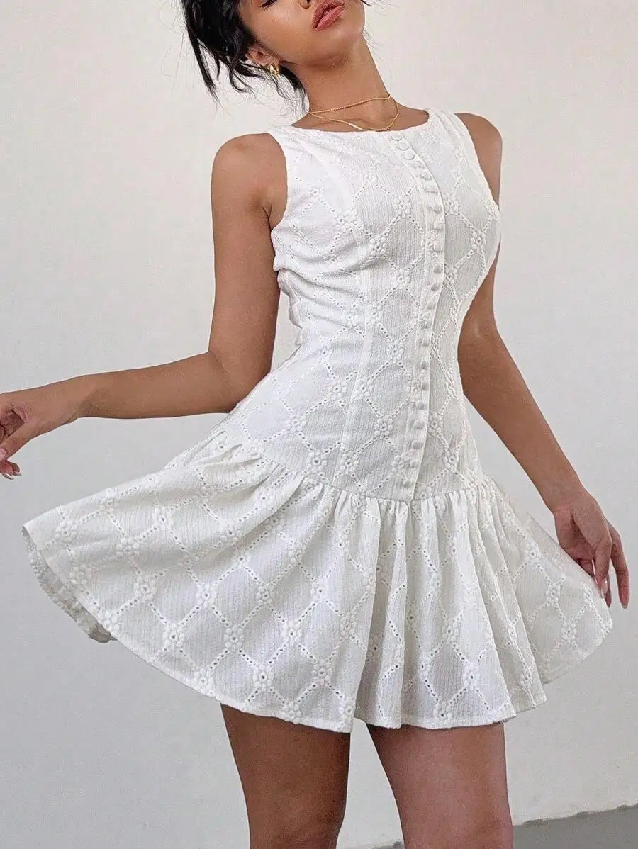 Womens Sleeveless Eyelet Mini Dress Summer Party Elegant A-Line
Womens Sleeveless Eyelet Mini Dress Summer Party Elegant A-Line