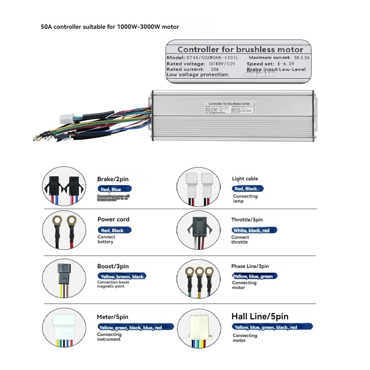 B72A Electric Bike Controller 50A 48V/52V 18 Tube Ebike Square Wave Controller for Ebike Motor Conversion for KT LCD Display
B72A Electric Bike Controller 50A 48V/52V 18 Tube Ebike Square Wave Controller for Ebike Motor Conversion for KT LCD Display