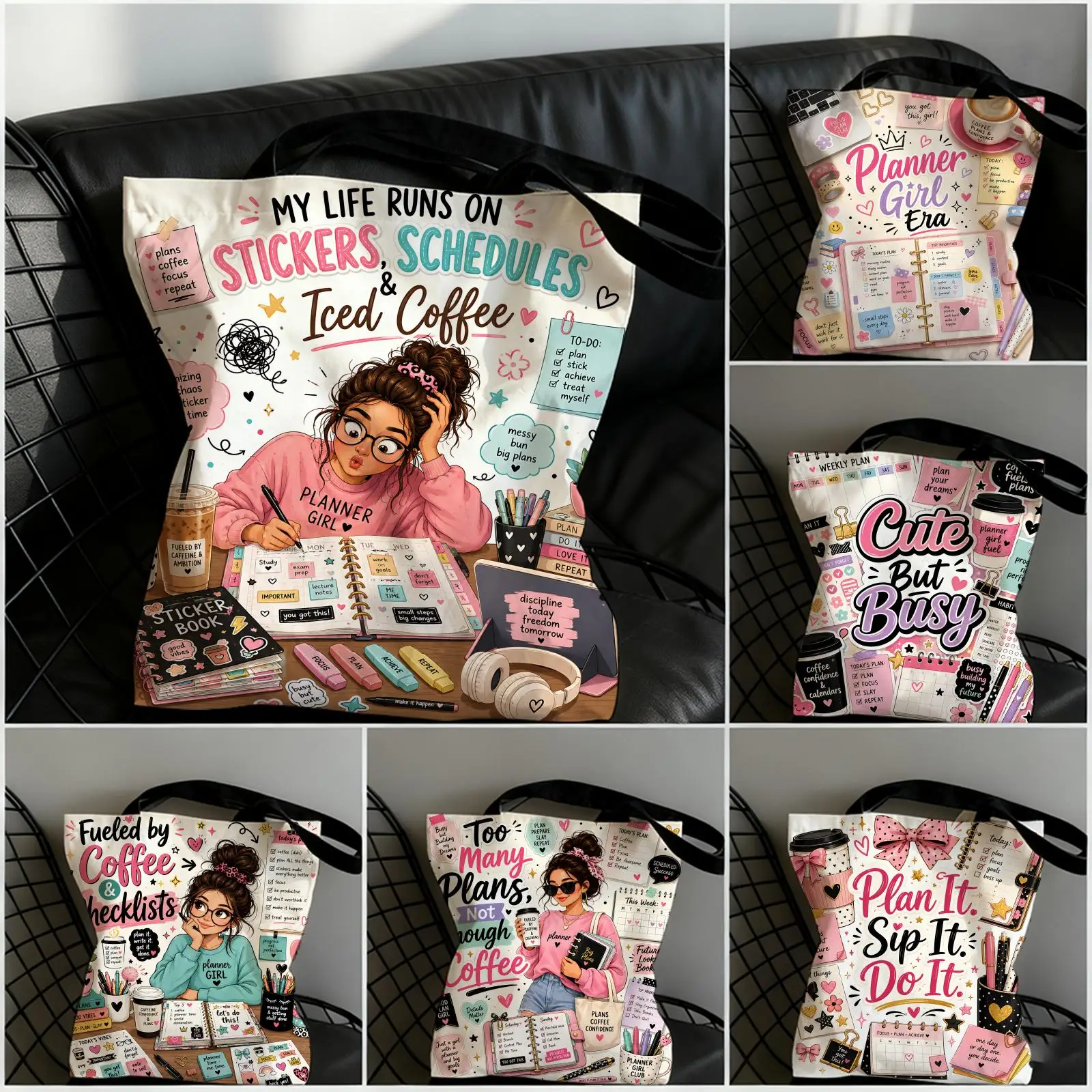 Planner Girl Storage Bags Double-Sided Printed Canvas Tote Bag Large Capacity Women Shoulder Handbag
Planner Girl Storage Bags Double-Sided Printed Canvas Tote Bag Large Capacity Women Shoulder Handbag