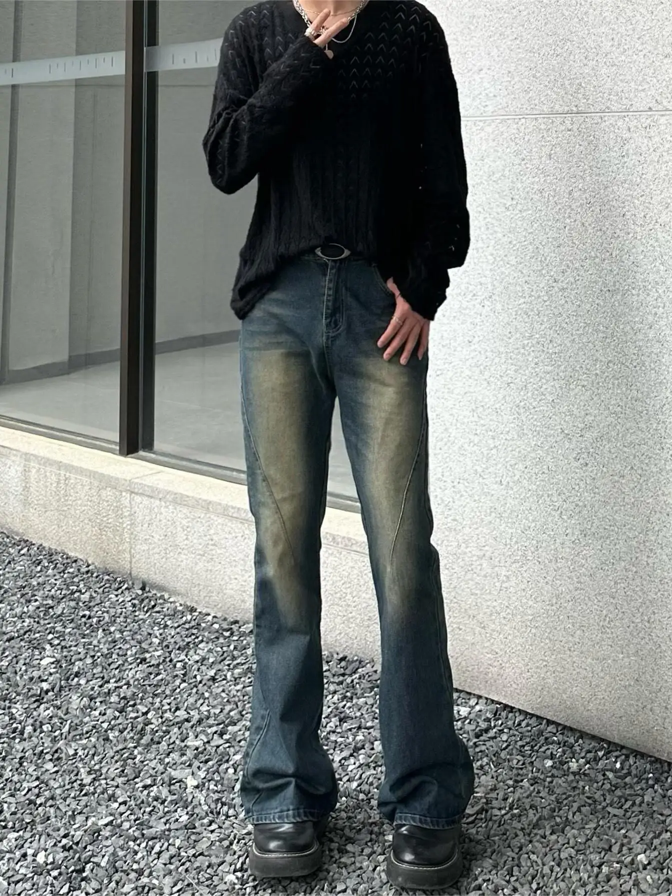 Retro Distred Splicing Design Men's Straight Leg Jeans Slimming Casual Trousers American High Street Vibe Flared Denim
Retro Distred Splicing Design Men's Straight Leg Jeans Slimming Casual Trousers American High Street Vibe Flared Denim