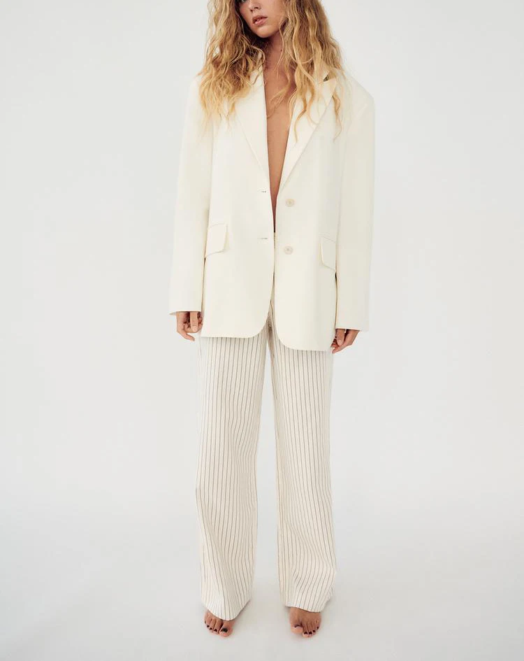 Spring New Arrival Loose Casual Long Sve Turn-down Collar Commute Friendly White Women's Suit Jaet Versatile Straight-cut
Spring New Arrival Loose Casual Long Sve Turn-down Collar Commute Friendly White Women's Suit Jaet Versatile Straight-cut