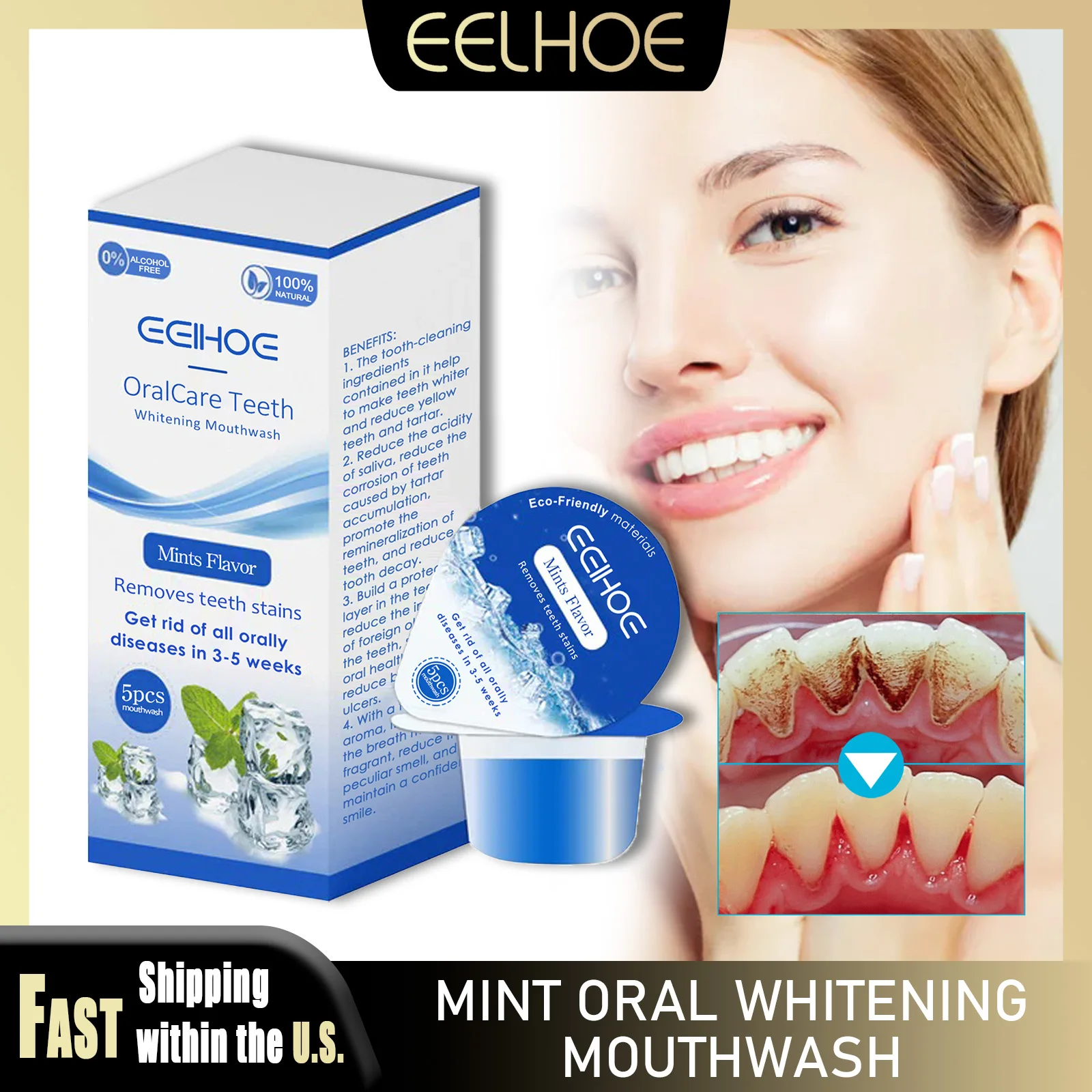 EELHOE Mint Oral Mouthwash Teeth Whitening Cleaning Stains Fresh Breath Odor Removal Yellow Teeth Alcohol-Free Deep Dental Care
EELHOE Mint Oral Mouthwash Teeth Whitening Cleaning Stains Fresh Breath Odor Removal Yellow Teeth Alcohol-Free Deep Dental Care