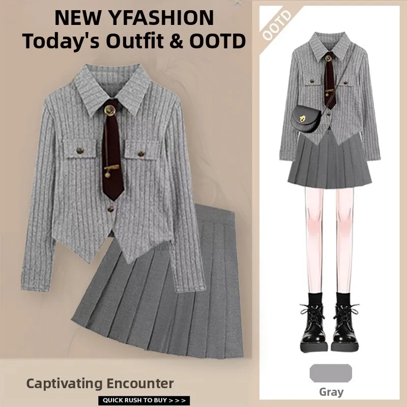 Fashionable Neck Long Sleeve Shirt And High Waist Pleated Skirt Set Women's Autumn New Style Two-Piece Suit College Style
Fashionable Neck Long Sleeve Shirt And High Waist Pleated Skirt Set Women's Autumn New Style Two-Piece Suit College Style