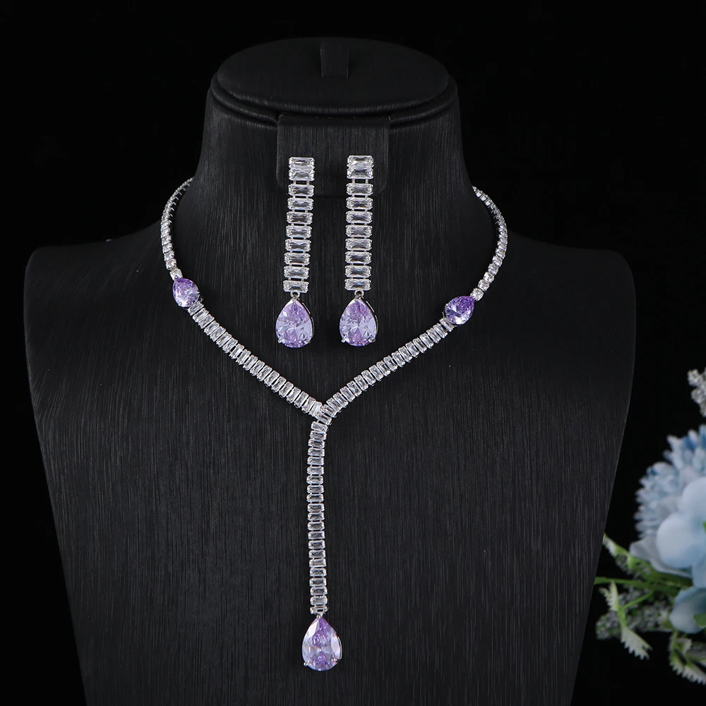 Luxury Water Drop Necklace Earrings Full Pave Purple Cubic Zirconia Engagement Party Jewelry Set For Dubai Women A0224
Luxury Water Drop Necklace Earrings Full Pave Purple Cubic Zirconia Engagement Party Jewelry Set For Dubai Women A0224