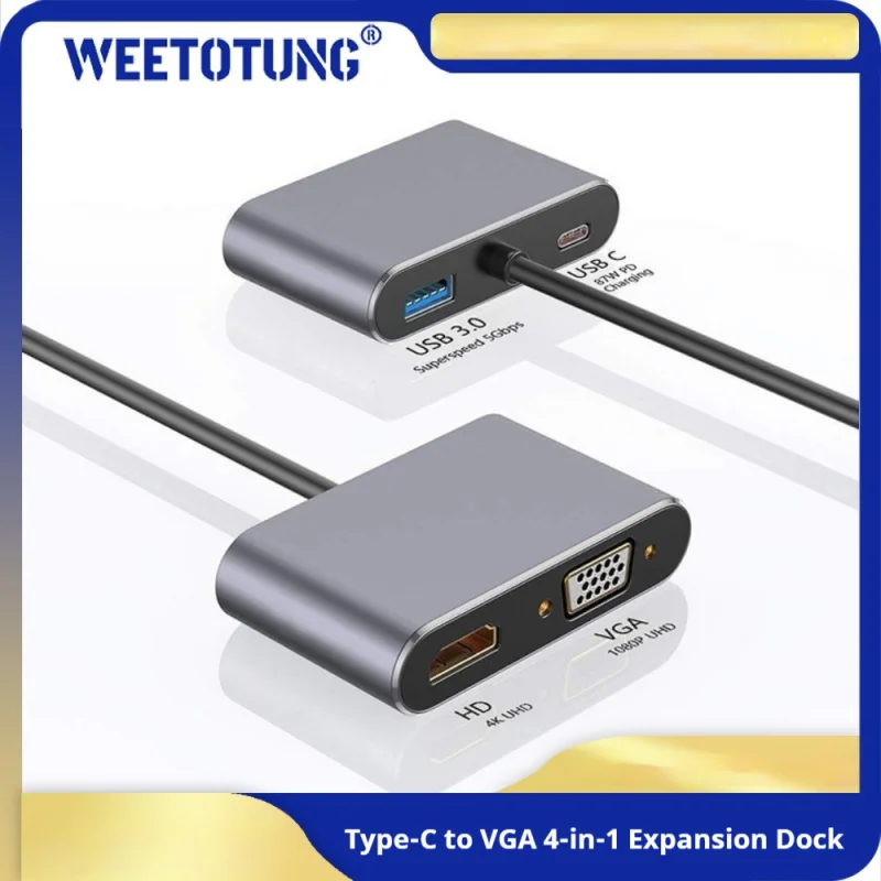 4-in-1 Type-C Hub, Type C to VGA & HDMI Adapter with PD Charging for Laptop Monito
4-in-1 Type-C Hub, Type C to VGA & HDMI Adapter with PD Charging for Laptop Monito