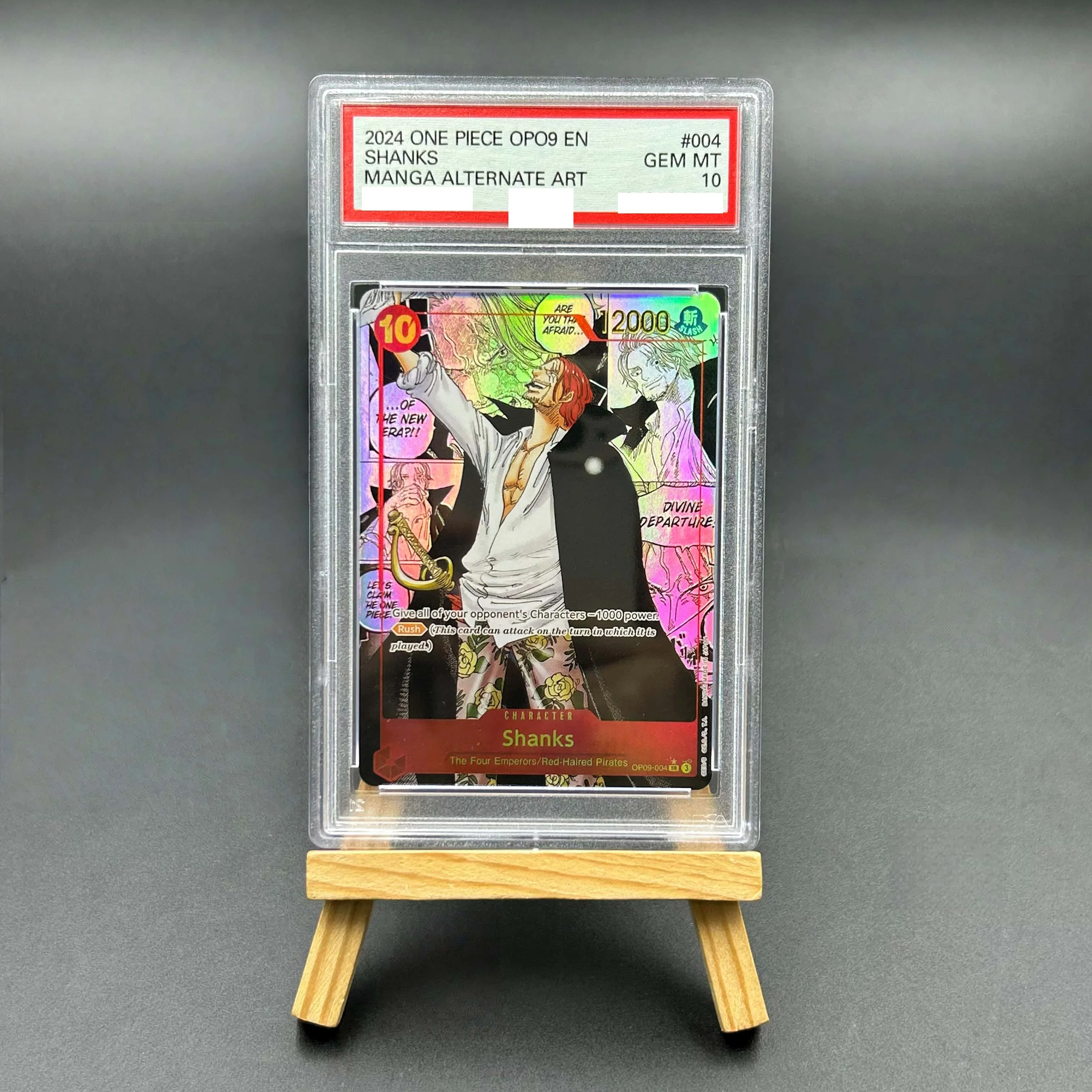2024 One Piece TCG English OP09 Shanks #004 Manga Alternate Art Textured Holo Gem MT 10 Collectible Card
2024 One Piece TCG English OP09 Shanks #004 Manga Alternate Art Textured Holo Gem MT 10 Collectible Card