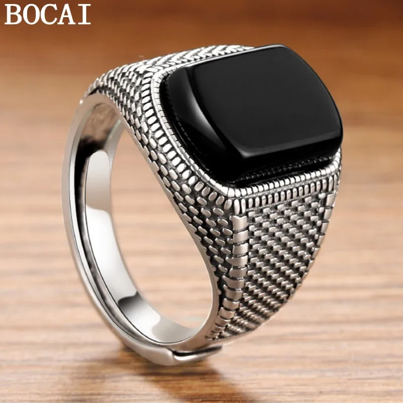 BOCAI New S925 Pure Silver Jewelry Accessories Vintage Index Black Agate Open Fashionable Men Ring Holiday Gifts
BOCAI New S925 Pure Silver Jewelry Accessories Vintage Index Black Agate Open Fashionable Men Ring Holiday Gifts