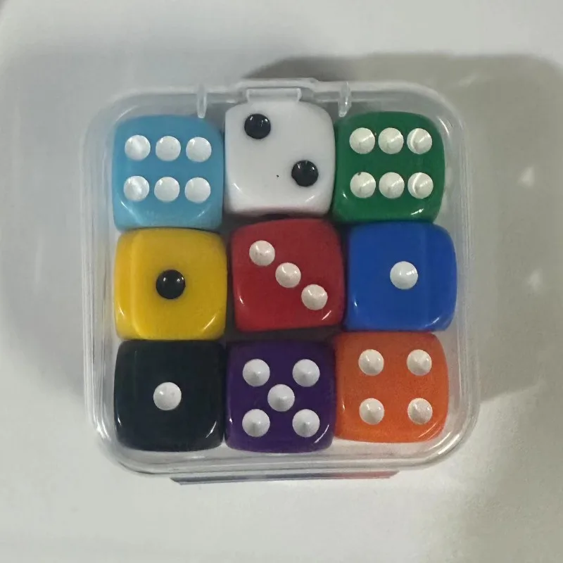 9 шт./кор., 16 мм, однотонный прозрачный набор кубиков для настольных настольных игр с разноцветными точками, коробка для хранения игральных костей, развлечения
9 шт./кор., 16 мм, однотонный прозрачный набор кубиков для настольных настольных игр с разноцветными точками, коробка для хранения игральных костей, развлечения