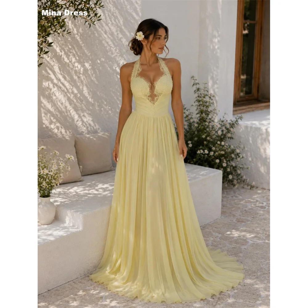 Mina Customized Yellow Lace Sleeveless Backless A-line Prom Dress Women's Wedding Party Attire Long Dresses Best Selling Dresses
Mina Customized Yellow Lace Sleeveless Backless A-line Prom Dress Women's Wedding Party Attire Long Dresses Best Selling Dresses