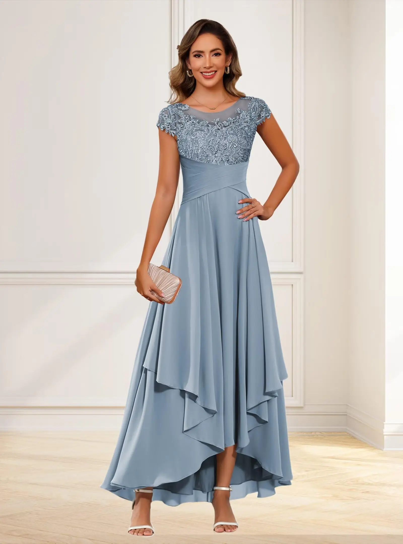 Elegant Mother of The Bride Dresses for Wedding Cap Sleeve Chiffon Lace Applique Formal Dress
Elegant Mother of The Bride Dresses for Wedding Cap Sleeve Chiffon Lace Applique Formal Dress