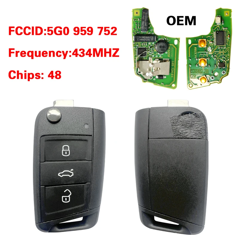 CN001144 Original Smart Remote Key 3 Buttons 434MHZ MQB 48 Chip FCC 5G0 959 752 M Keyless Go For Vw Golf Polo Touran Etc
CN001144 Original Smart Remote Key 3 Buttons 434MHZ MQB 48 Chip FCC 5G0 959 752 M Keyless Go For Vw Golf Polo Touran Etc