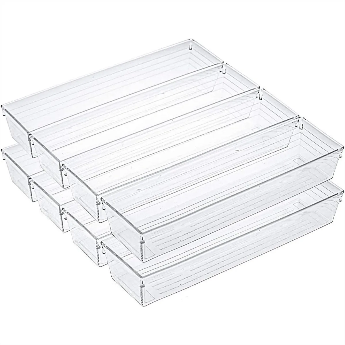 Clear Drawer Organizer Trays 12x3x2 Inch Set of 10, Modular Plastic Storage Bins for Kitchen, Bathroom, Office and Desk
Clear Drawer Organizer Trays 12x3x2 Inch Set of 10, Modular Plastic Storage Bins for Kitchen, Bathroom, Office and Desk