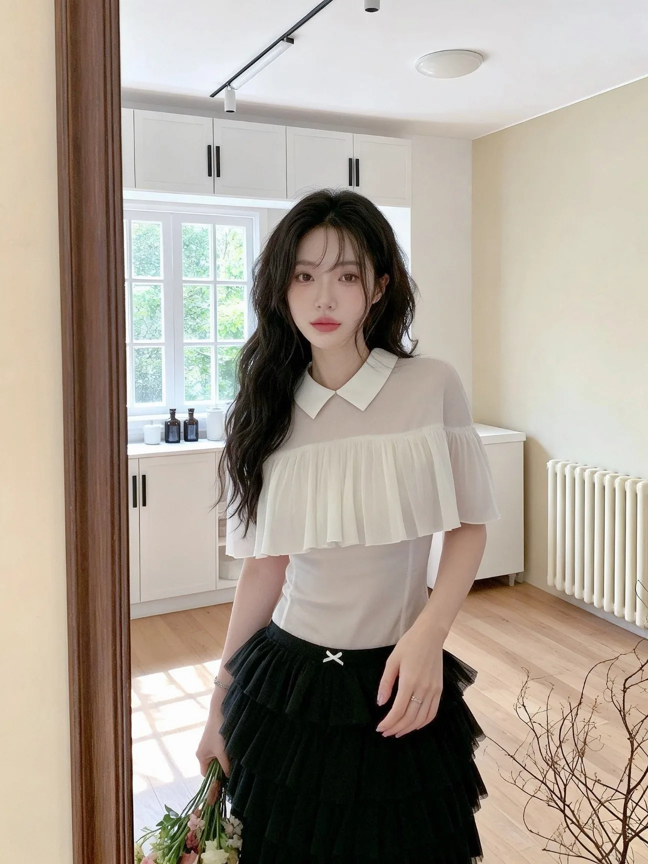 plus Size Women's Cloak Style Chiffon Shirt Summer New Slimming Versatile Design Pressed Pleat Doll Collar Top Korean Style
plus Size Women's Cloak Style Chiffon Shirt Summer New Slimming Versatile Design Pressed Pleat Doll Collar Top Korean Style