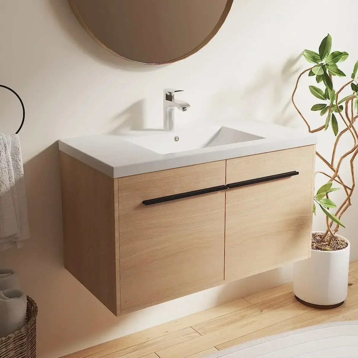 36" Floating Bathroom Vanity,36 Inch Bathroom Vanity with Sink,Single Sink Wall Mounted Vanity Combo,Brown Wall, Customized
36" Floating Bathroom Vanity,36 Inch Bathroom Vanity with Sink,Single Sink Wall Mounted Vanity Combo,Brown Wall, Customized