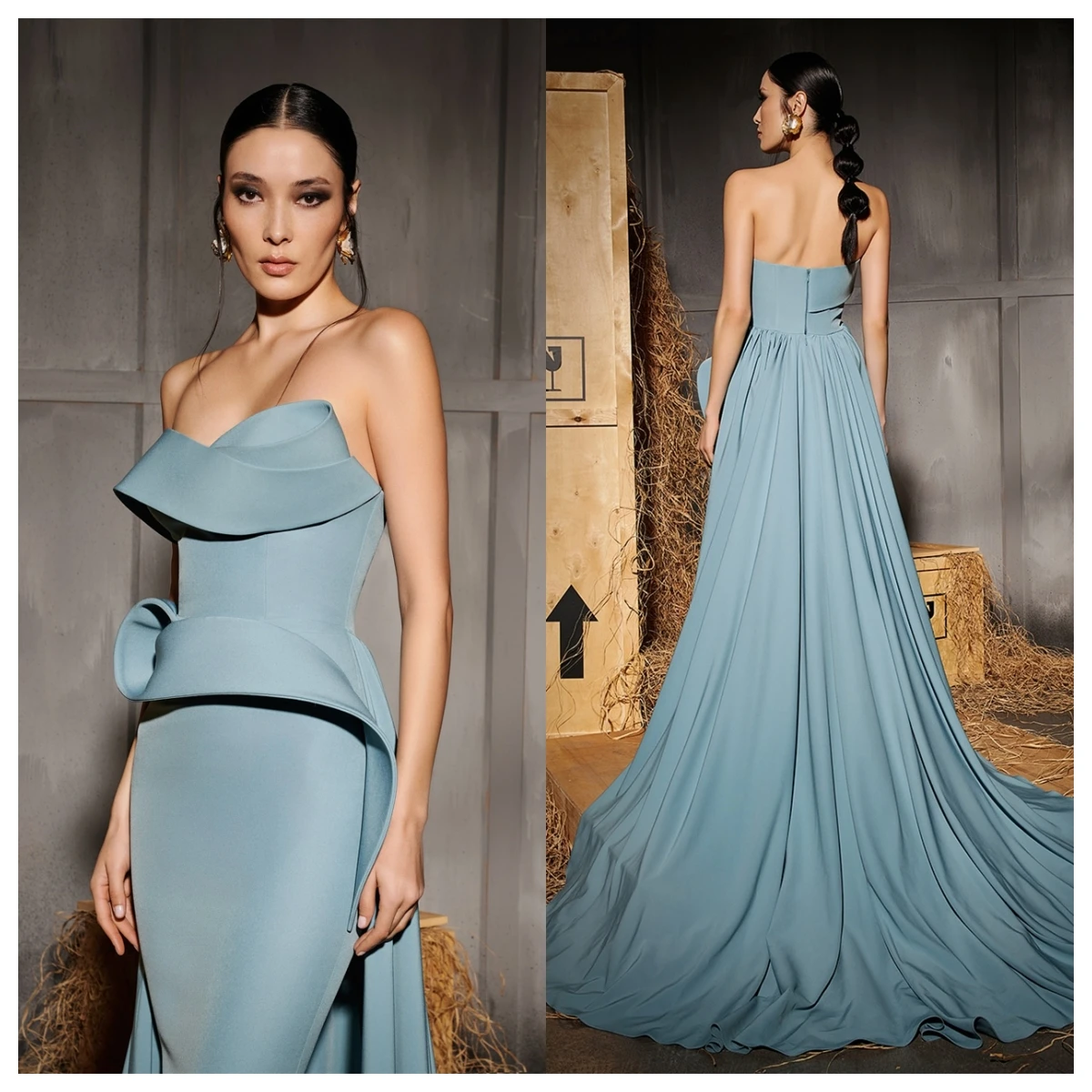 Customized Temperament Blue Jersey Evening Dress Strapless Sleeveless Prom Dress Modern Special Occasion Gowns Zipper
Customized Temperament Blue Jersey Evening Dress Strapless Sleeveless Prom Dress Modern Special Occasion Gowns Zipper