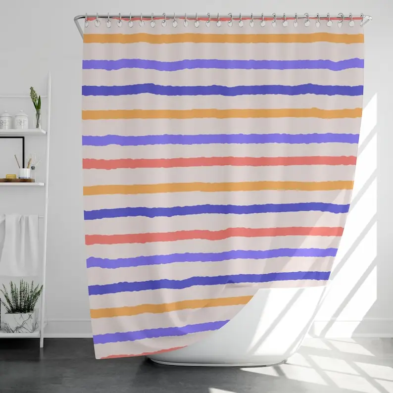 Hand Painted Stripe Shower Curtain, Colorful Pastel Lines Bathroom Decor, Modern Boho Water Resistant Fabric
Hand Painted Stripe Shower Curtain, Colorful Pastel Lines Bathroom Decor, Modern Boho Water Resistant Fabric