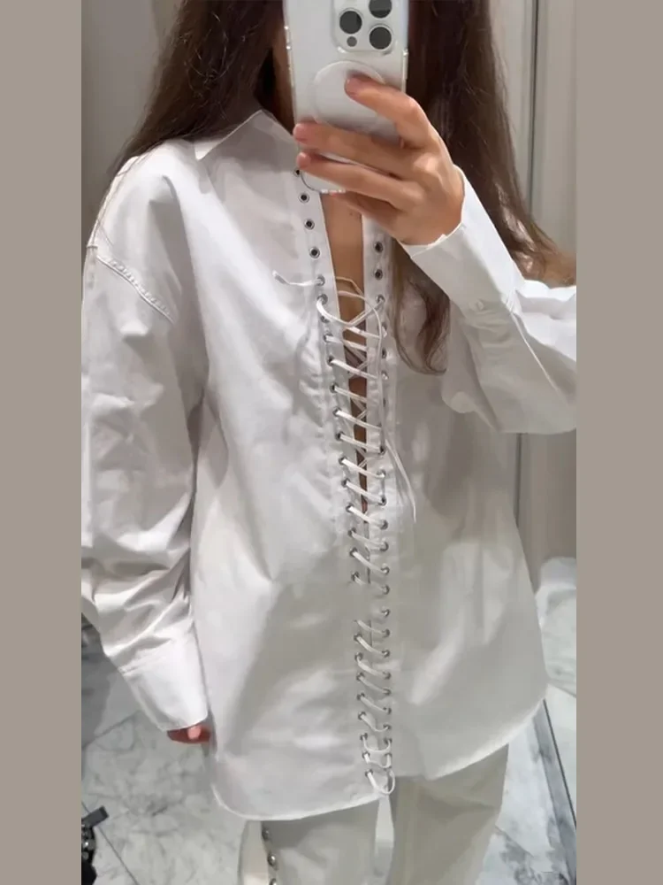 Drawstring Bandage White Shirts Women Fashion Turn-down Collar Loose Long Sleeve Spring New Shirts Commute Street Blouse
Drawstring Bandage White Shirts Women Fashion Turn-down Collar Loose Long Sleeve Spring New Shirts Commute Street Blouse