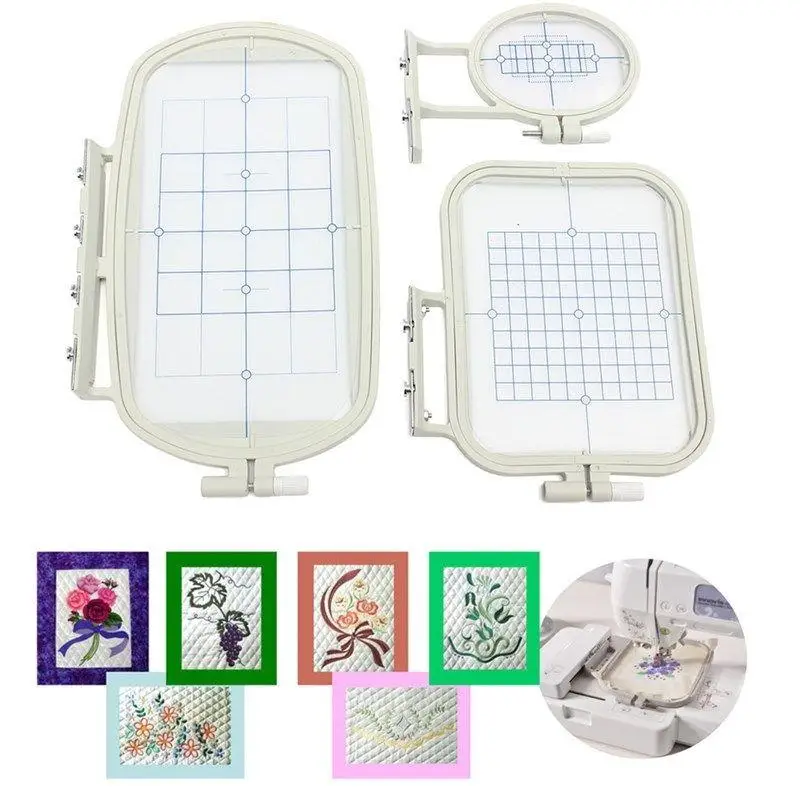 Plastic Embroidery Hoops Set with Clear Grid Frame Adjustable Sewing Machine Accessories for Brother HE240 950D
Plastic Embroidery Hoops Set with Clear Grid Frame Adjustable Sewing Machine Accessories for Brother HE240 950D