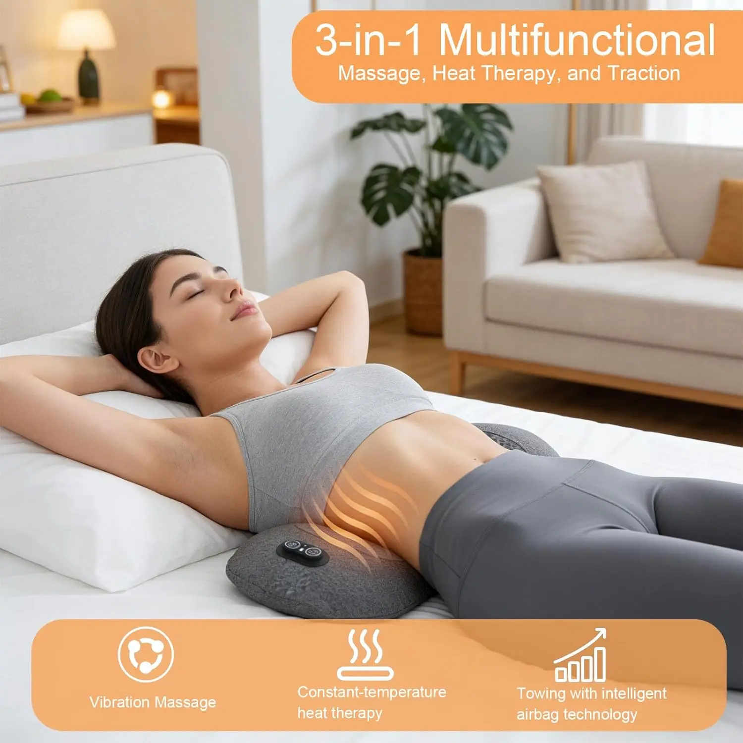 3-in-1 Lumbar Massager with Heating/Vibration/Adjustable Traction Memory foam lumbar pillow conforms
3-in-1 Lumbar Massager with Heating/Vibration/Adjustable Traction Memory foam lumbar pillow conforms