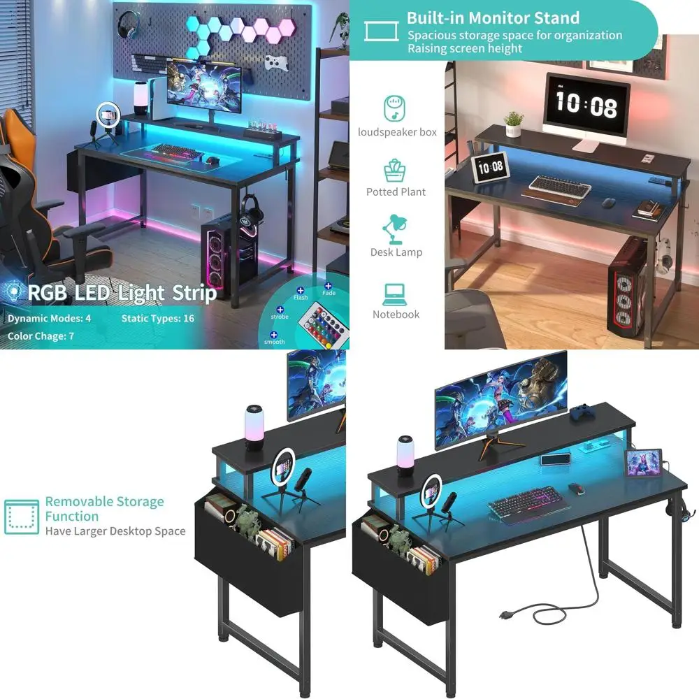 Black Gaming Desk with LED Lights and Power Outlets, 40 Inch Teen Writing Study Table Home Office Desks with Monitor Stand, Comp
Black Gaming Desk with LED Lights and Power Outlets, 40 Inch Teen Writing Study Table Home Office Desks with Monitor Stand, Comp