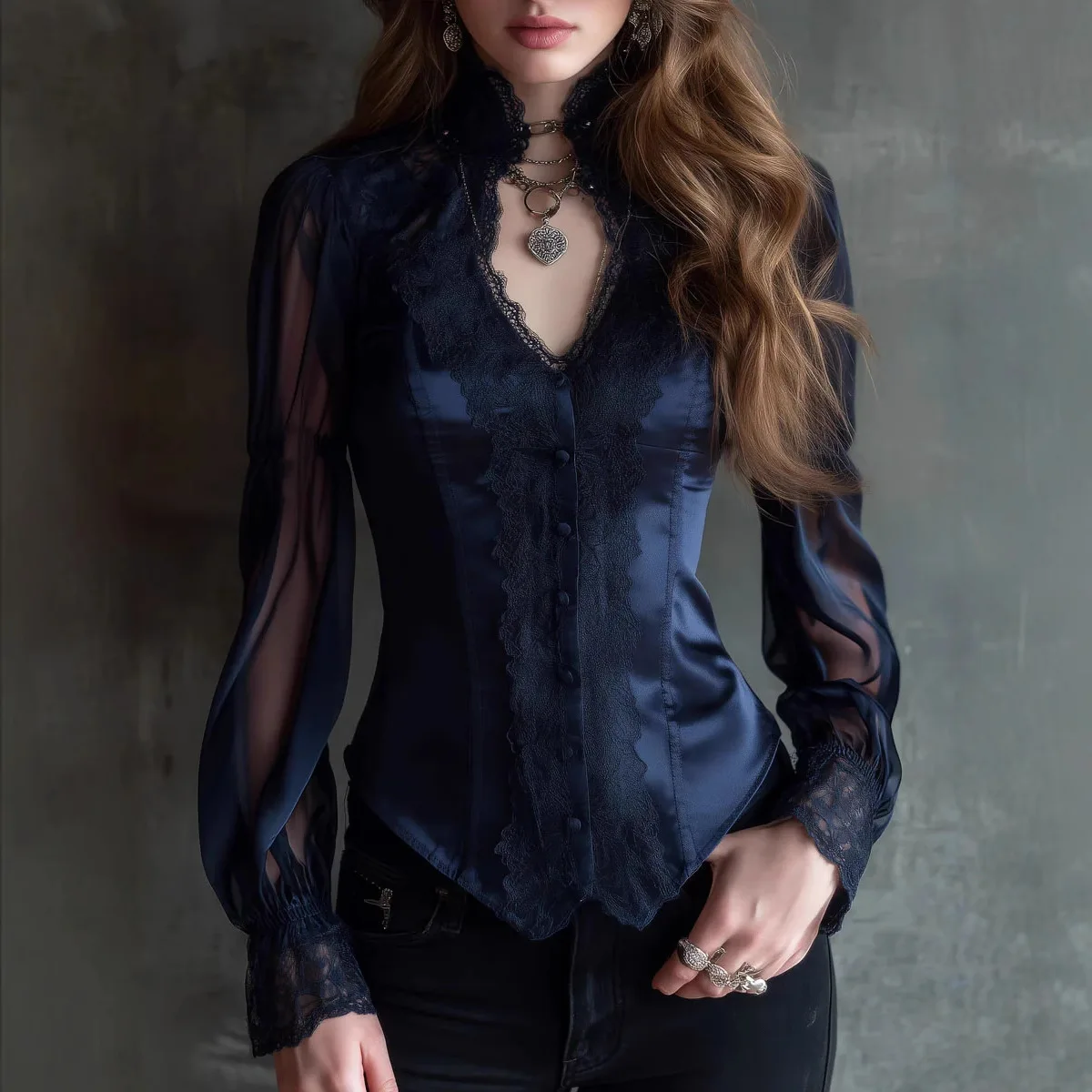 Women's Vintage Mesh Blouse Sexy V-Neck Lace Trim Sheer Long Sleeve Satin Slimming Top Fashion Casual Button Down Blouses
Women's Vintage Mesh Blouse Sexy V-Neck Lace Trim Sheer Long Sleeve Satin Slimming Top Fashion Casual Button Down Blouses