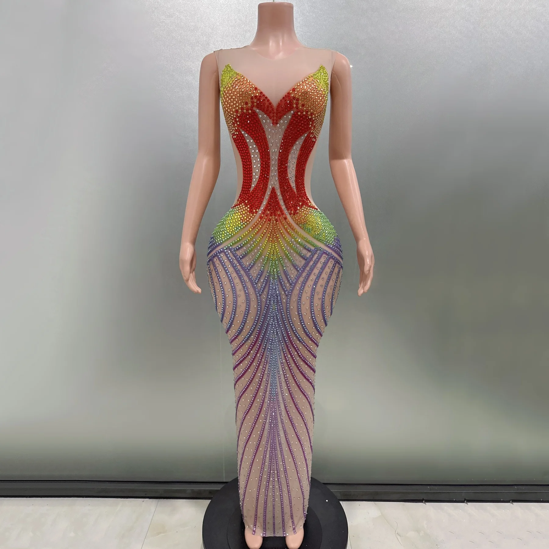 Flashing Colorful Diamonds Sexy Back Slit Sheath Dress Bar Nightclub Singer Stage Wear Evening Party Performance Custome
Flashing Colorful Diamonds Sexy Back Slit Sheath Dress Bar Nightclub Singer Stage Wear Evening Party Performance Custome