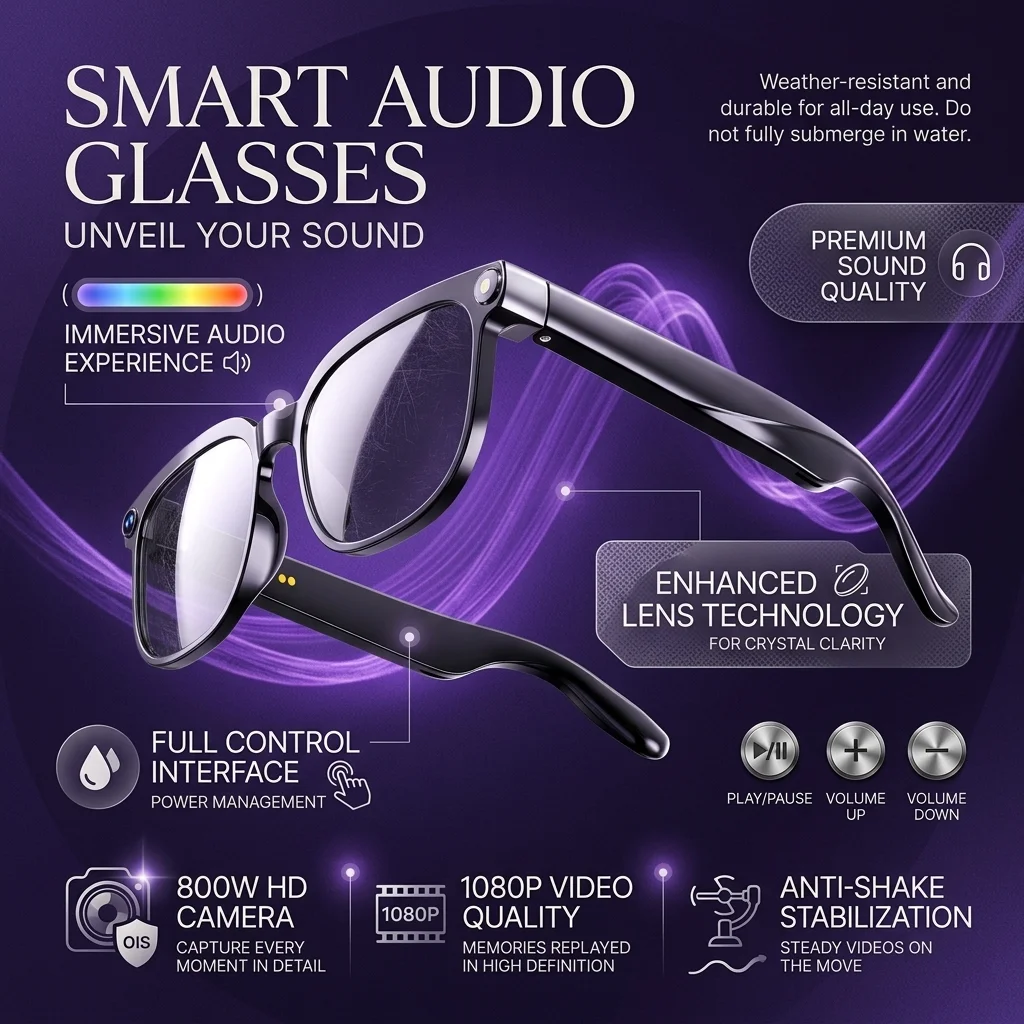 2026 Wearable Video Camera Glasses Sensor Bluetooth 5.4 Audio Hands-Free Calling AI Assistant IP65 Waterproof Smart Gadgets Mics
2026 Wearable Video Camera Glasses Sensor Bluetooth 5.4 Audio Hands-Free Calling AI Assistant IP65 Waterproof Smart Gadgets Mics