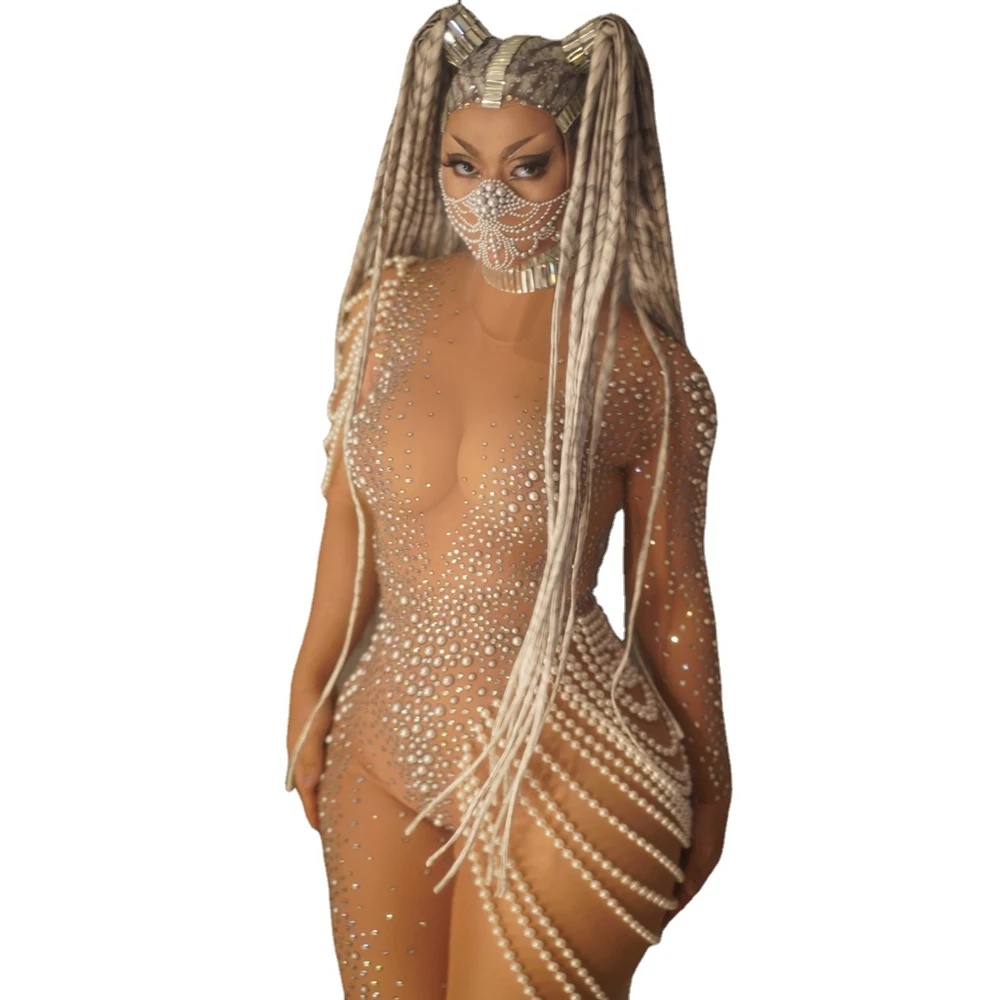 Single Sleeve Leg Pearl Beading Rhinestone Jumpsuit Transparent Mesh Elastic Bodysuit Dance Leotard Nightclub Party Sexy Costume
Single Sleeve Leg Pearl Beading Rhinestone Jumpsuit Transparent Mesh Elastic Bodysuit Dance Leotard Nightclub Party Sexy Costume