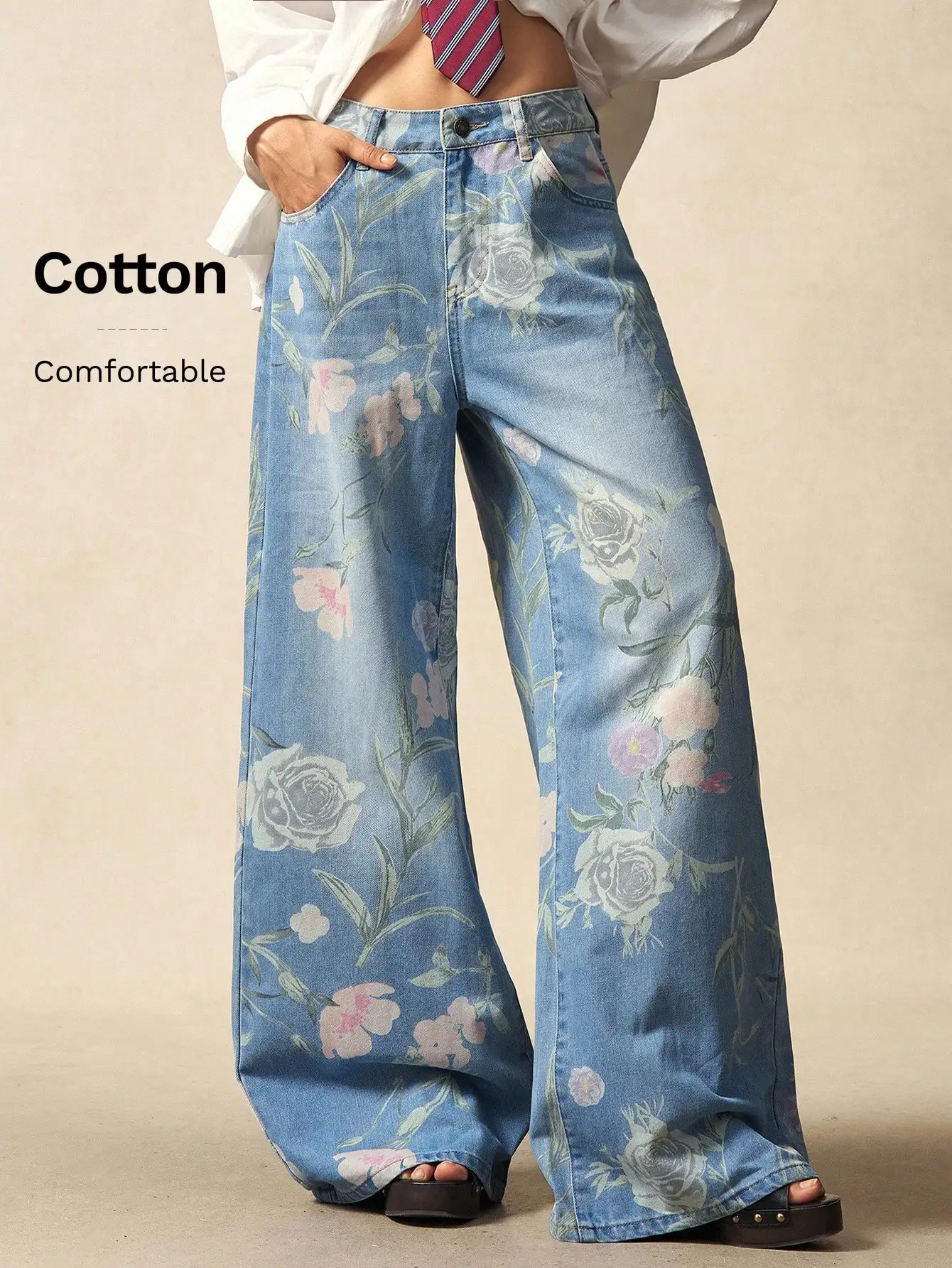 Джинсы с широкими штанинами и цветочным принтом в стиле бохо для женщин, удобные хлопковые брюки с низкой талией для повседневной носки
Джинсы с широкими штанинами и цветочным принтом в стиле бохо для женщин, удобные хлопковые брюки с низкой талией для повседневной носки